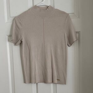Tahari Cream Short Sleeve Mock Neck Knit Top